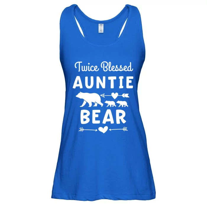 Twice Blessed Auntie Bear Aunt Gift Heart Arrow Cubs Gift Ladies Essential Flowy Tank