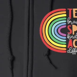 Teach Bravery Accept Different Rainbow Sped Teacher Speech Full Zip Hoodie