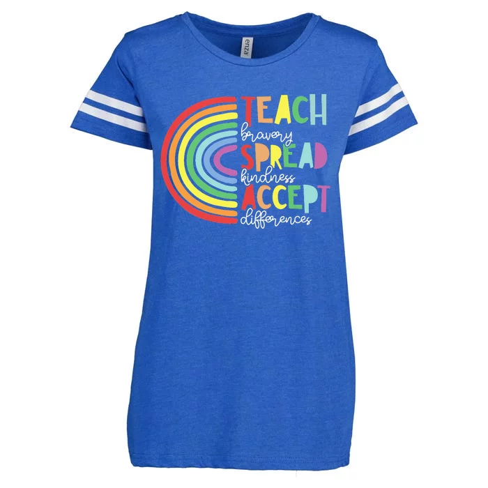 Teach Bravery Accept Different Rainbow Sped Teacher Speech Enza Ladies Jersey Football T-Shirt