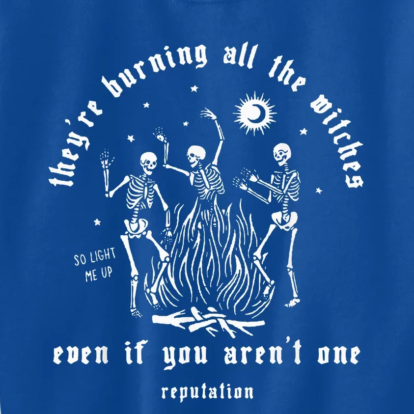 TheyRe Burning All The Witches Halloween Skeleton Dancing Kids Sweatshirt