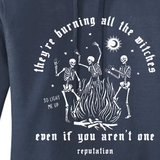 TheyRe Burning All The Witches Halloween Skeleton Dancing Women's Pullover Hoodie