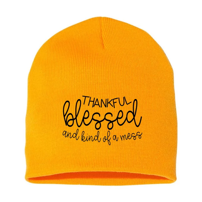 Thankful Blessed And Kind Of A Mess Funny Short Acrylic Beanie