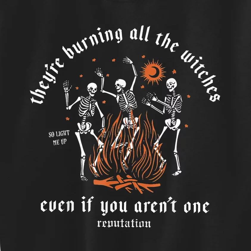 TheyRe Burning All The Witches Halloween Skeleton Dancing Kids Sweatshirt