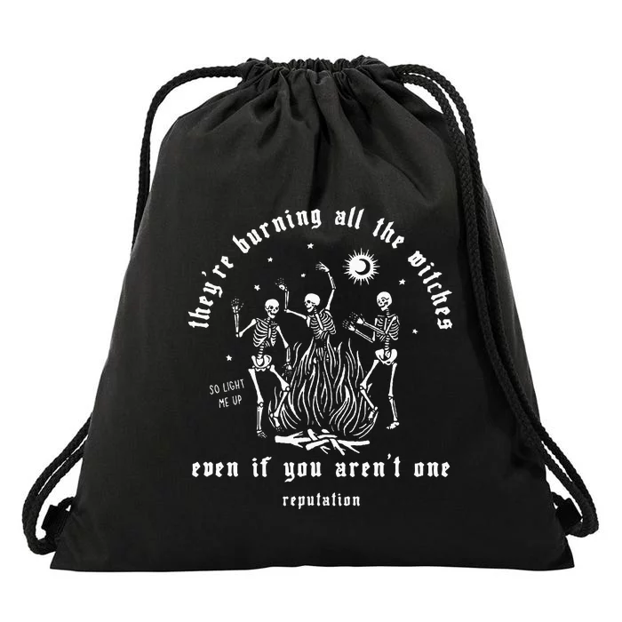 TheyRe Burning All The Witches Halloween Skeleton Dancing Drawstring Bag