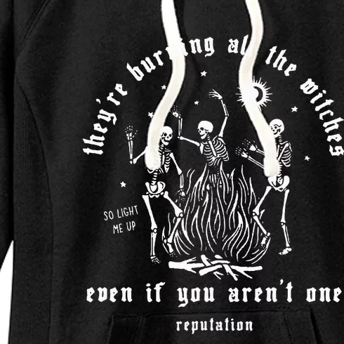 Theyre Burning All The Witches Halloween Skeleton Dancing Women's Fleece Hoodie