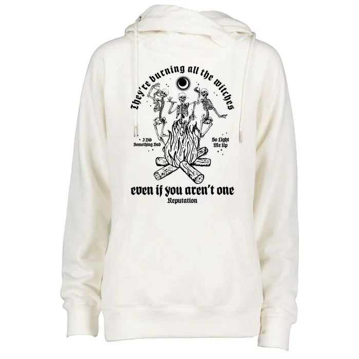 TheyRe Burning All The Witches Even If You ArenT One Dancing Skeletons Womens Funnel Neck Pullover Hood