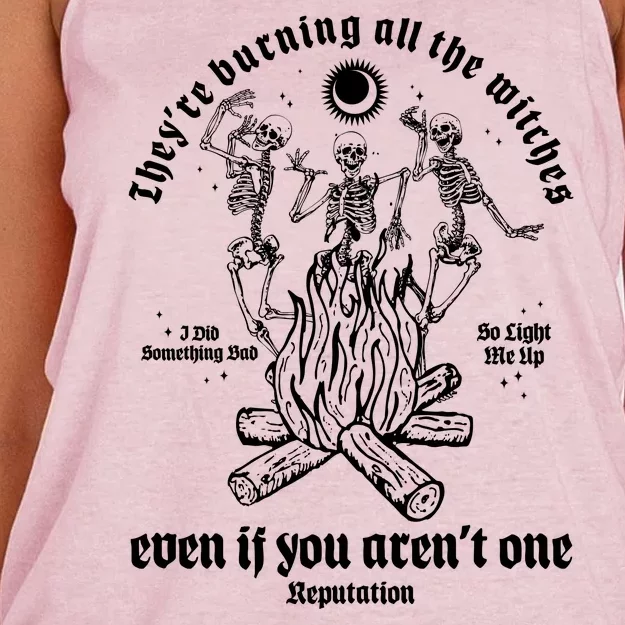 TheyRe Burning All The Witches Even If You ArenT One Dancing Skeletons Women's Knotted Racerback Tank