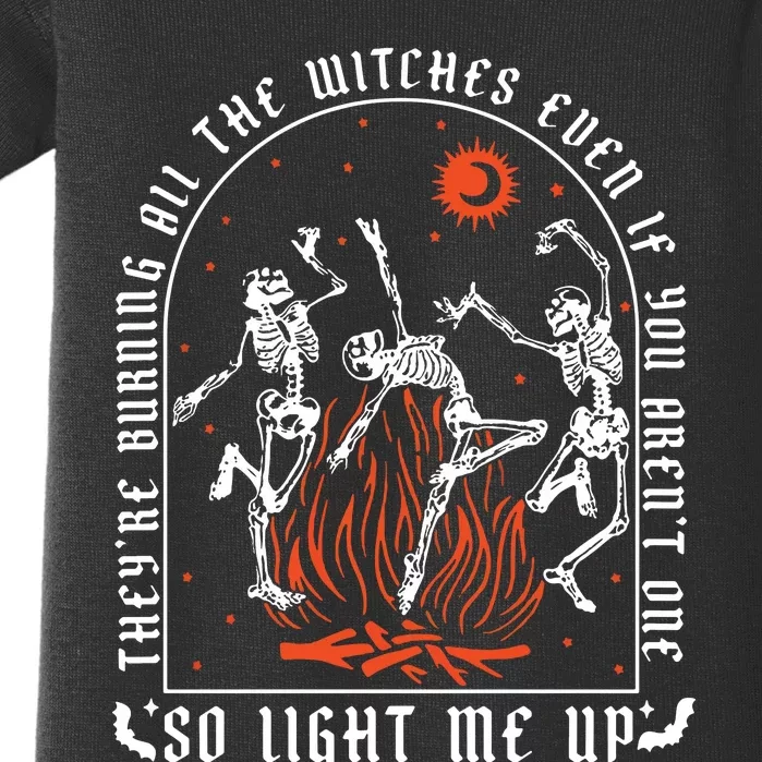 TheyRe Burning All The Witches Dancing Skeleton Baby Bodysuit