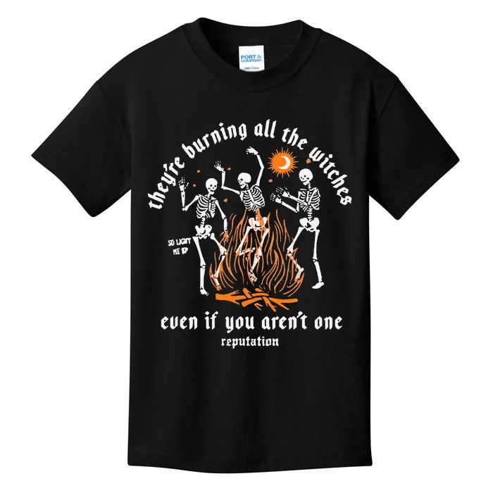 They're Burning All The Witches Funny Halloween Skeleton Kids T-Shirt