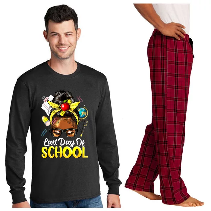 Teacher Black Afro African American Women Last Day Of School Long Sleeve Pajama Set