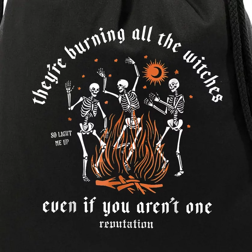 TheyRe Burning All The Witches Halloween Skeleton Dancing Drawstring Bag