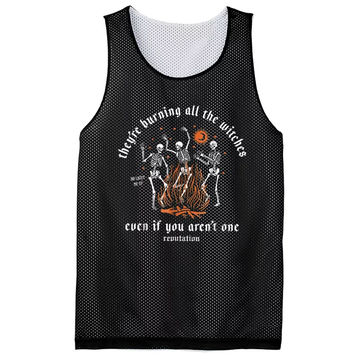 TheyRe Burning All The Witches Halloween Skeleton Dancing Mesh Reversible Basketball Jersey Tank