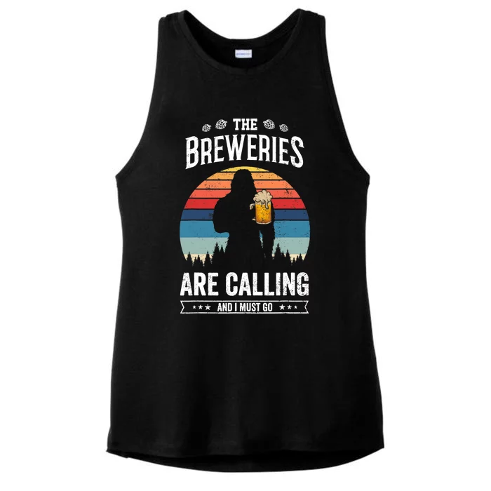 The Breweries Are Calling And I Must Go Funny Sasquatch Ladies Tri-Blend Wicking Tank