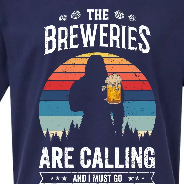 The Breweries Are Calling And I Must Go Funny Sasquatch Sueded Cloud Jersey T-Shirt