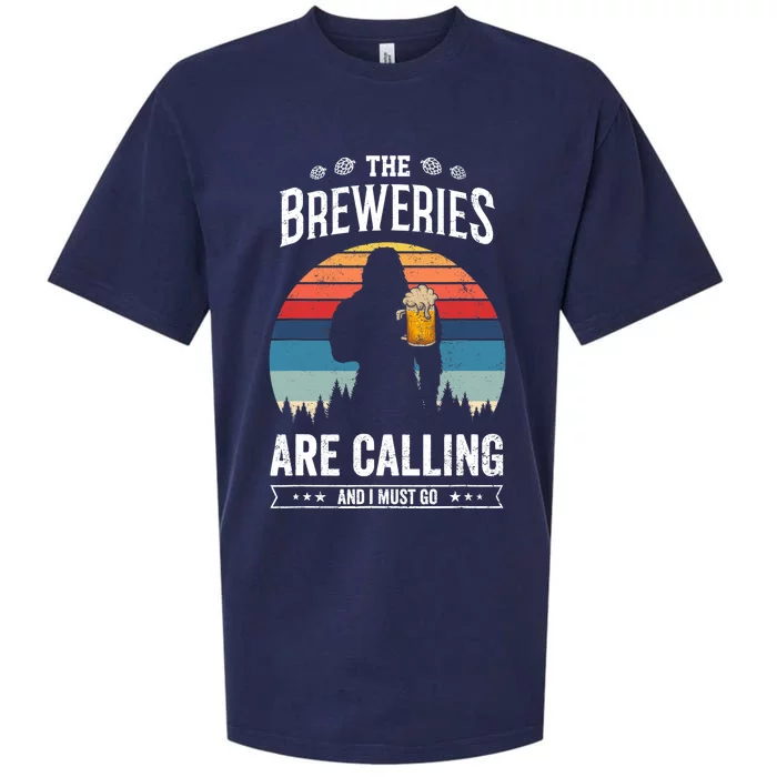 The Breweries Are Calling And I Must Go Funny Sasquatch Sueded Cloud Jersey T-Shirt