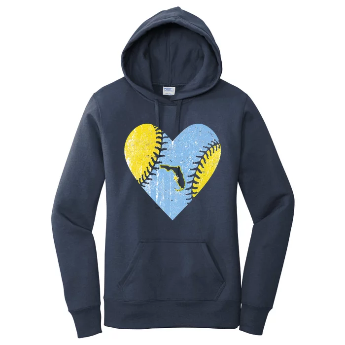 Tampa Bay Baseball Heart With Sun Ray Map Of Florida Vintage Women's Pullover Hoodie