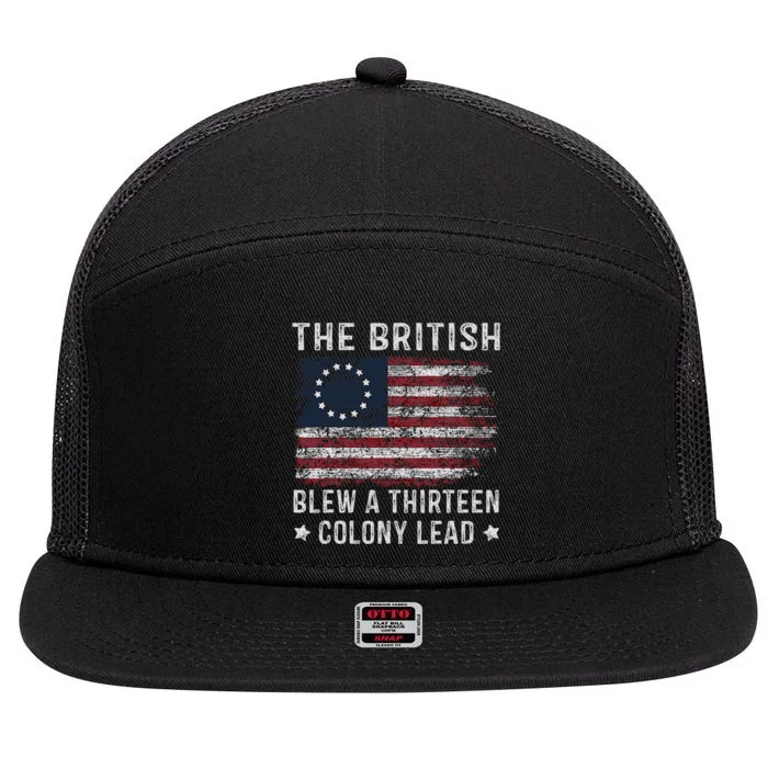 The British Blew A 13 Colony Lead 4th Of July Design 7 Panel Mesh Trucker Snapback Hat