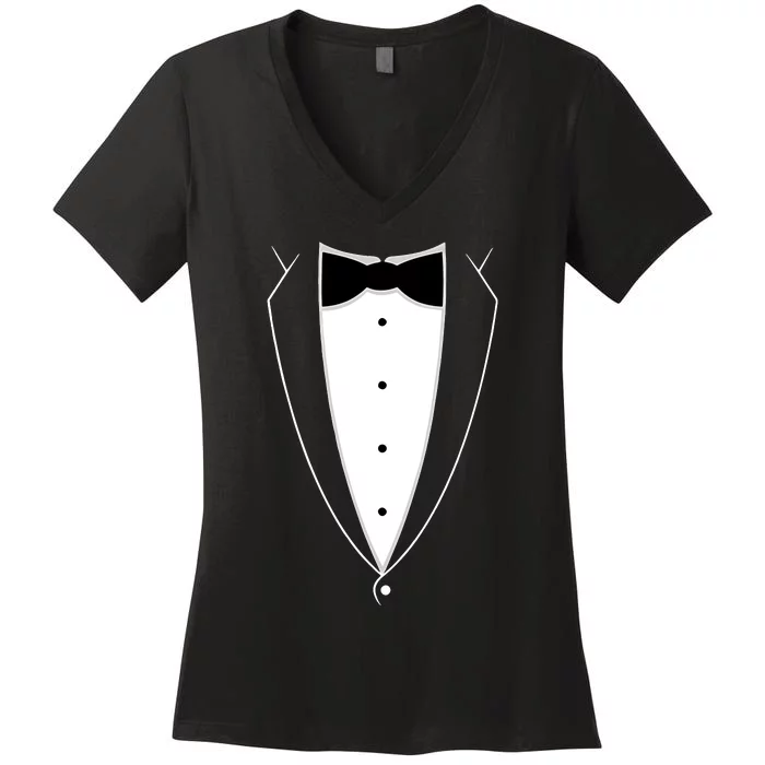 Tstars Black Bow Tie Suit Women's V-Neck T-Shirt