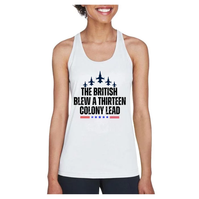 The British Blew A 13 Colony Lead Funny Patriotic Women's Racerback Tank