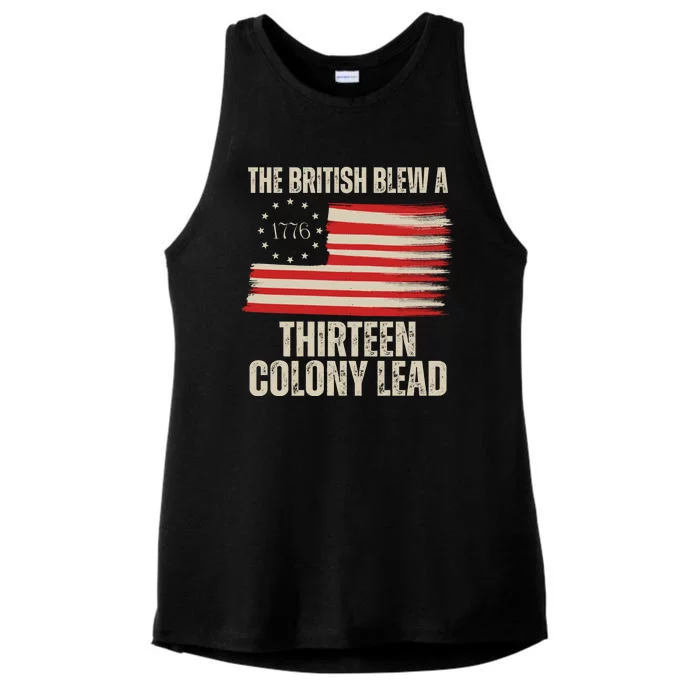 The British Blew A 13 Colony Lead Funny 4th Of July Ladies Tri-Blend Wicking Tank