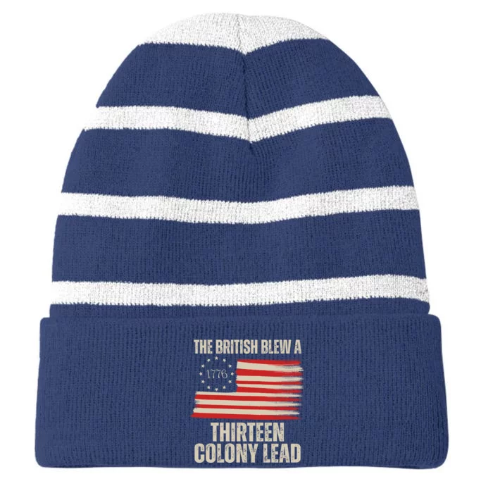 The British Blew A 13 Colony Lead Funny 4th Of July Striped Beanie with Solid Band