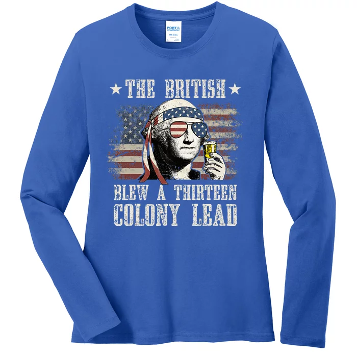 The British Blew A 13 Colony Lead 4th Of July Us Flag Ladies Long Sleeve Shirt