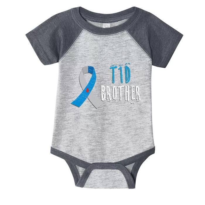 T1D brother blue ribbon type 1 diabetes awareness  gift Infant Baby Jersey Bodysuit