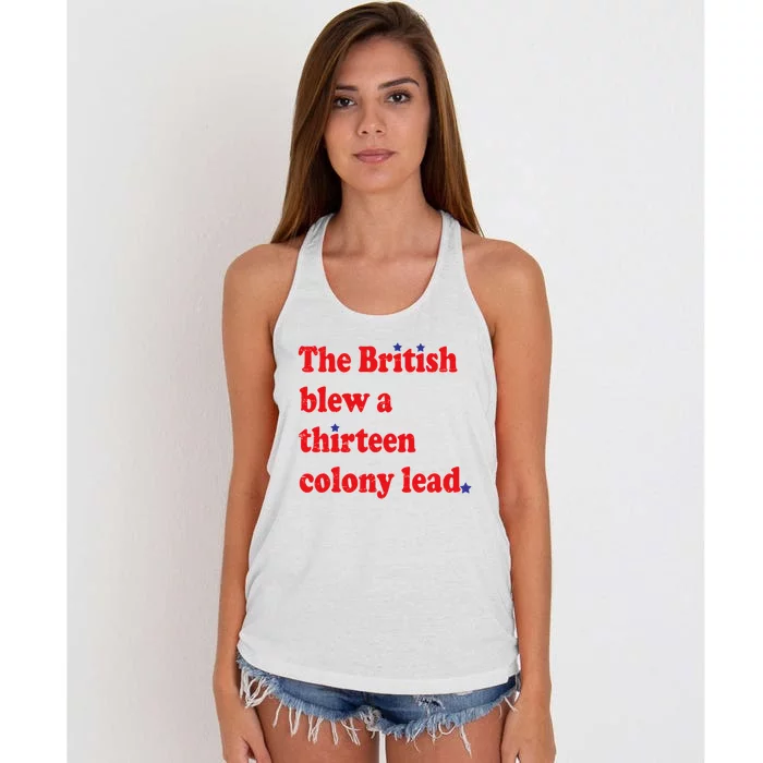 The British Blew A 13 Colony Lead Funny 4th Of July Funny Women's Knotted Racerback Tank