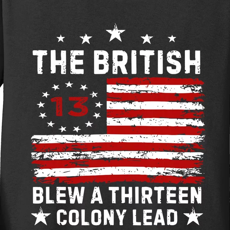 The British Blew A 13 Colony Lead Funny 4th Of July America Flag Design Kids Long Sleeve Shirt