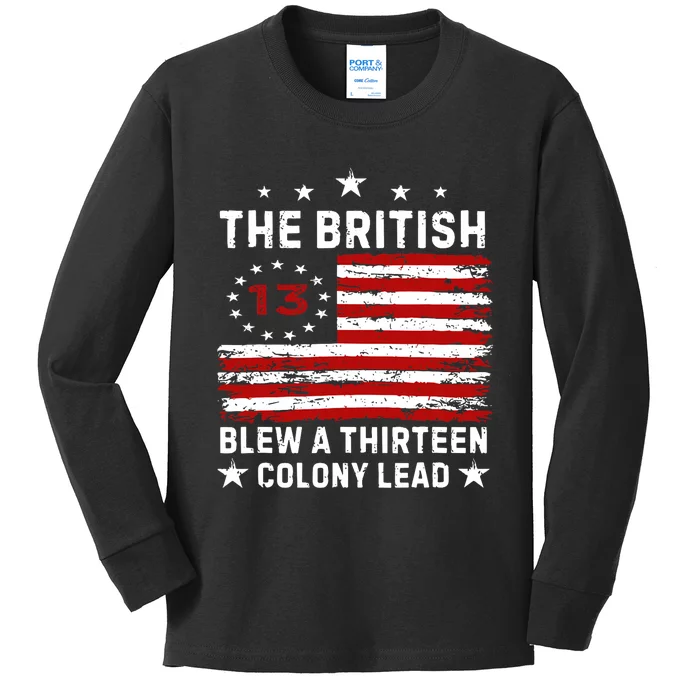 The British Blew A 13 Colony Lead Funny 4th Of July America Flag Design Kids Long Sleeve Shirt