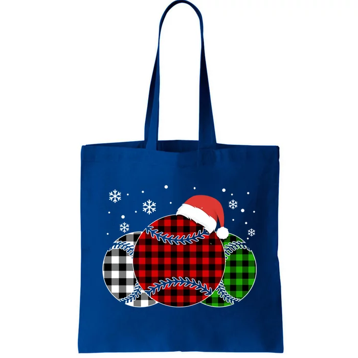 Three Baseball Buffalo Plaid Christmas Pajama Ugly Xmas Gift Tote Bag