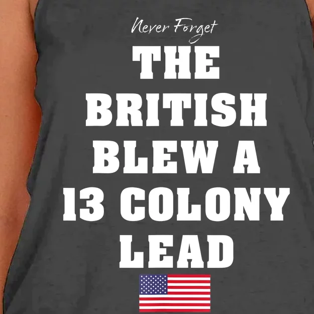 The British Blew A 13 Colony Lead Funny 4th Of July Funny Women's Knotted Racerback Tank