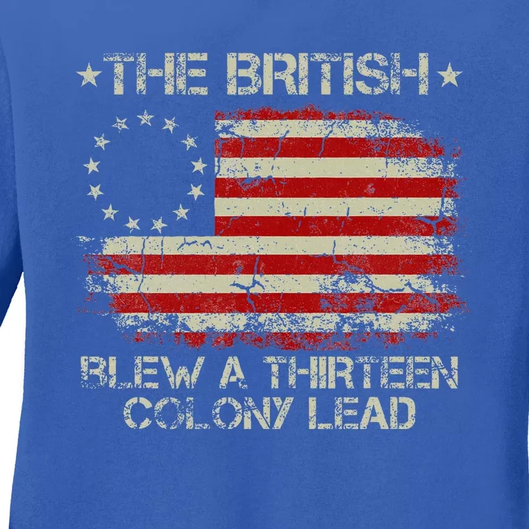 The British Blew A 13 Colony Lead 4th Of July Us Flag Ladies Long Sleeve Shirt