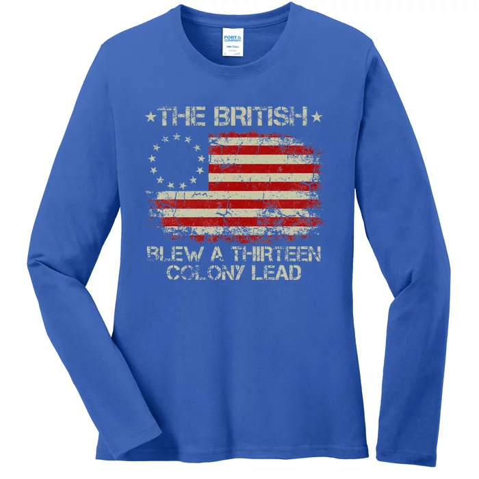 The British Blew A 13 Colony Lead 4th Of July Us Flag Ladies Long Sleeve Shirt