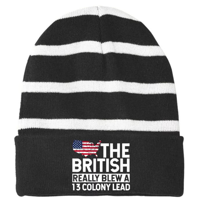 The British Blew A Thirteen Colony Lead Funny 4th Of July Striped Beanie with Solid Band