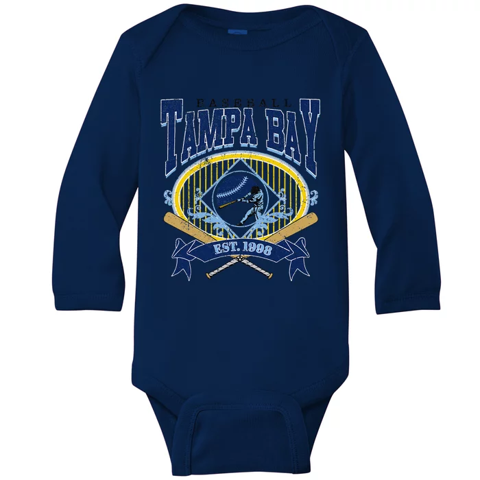 Tampa Bay Baseball Vintage Baseball Lover Baby Long Sleeve Bodysuit