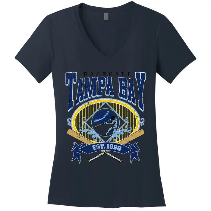 Tampa Bay Baseball Vintage Baseball Lover Women's V-Neck T-Shirt