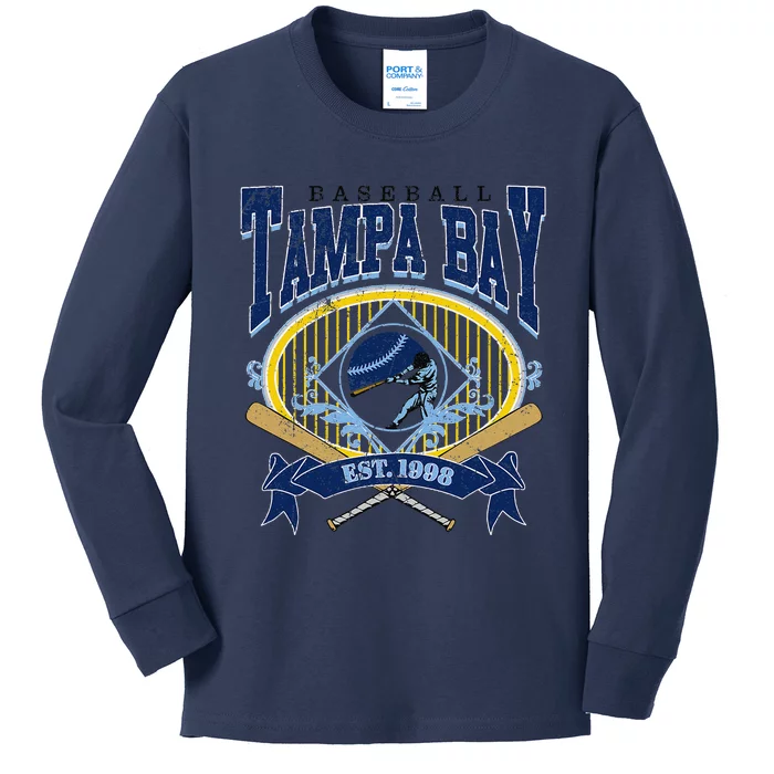 Tampa Bay Baseball Vintage Baseball Lover Kids Long Sleeve Shirt