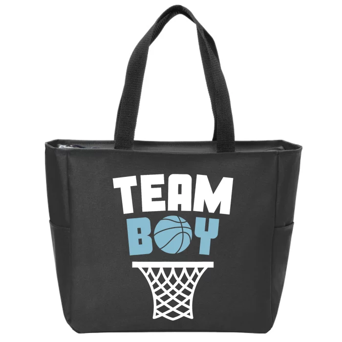 Team Boy Basketball Gender Reveal Blue Baby Shower Party Zip Tote Bag