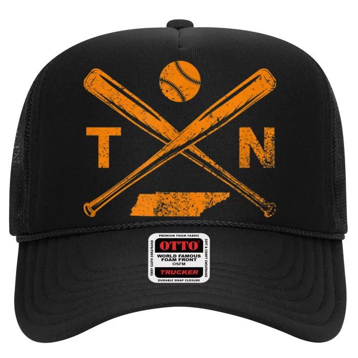 Tennessee Baseball Bats & Ball Classic Baseball Player High Crown Mesh Trucker Hat