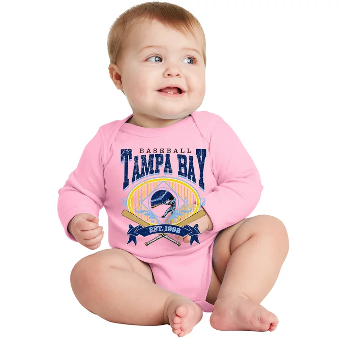 Tampa Bay Baseball Vintage Baseball Lover Baby Long Sleeve Bodysuit