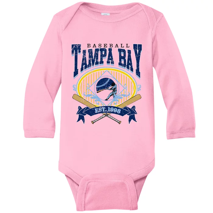 Tampa Bay Baseball Vintage Baseball Lover Baby Long Sleeve Bodysuit