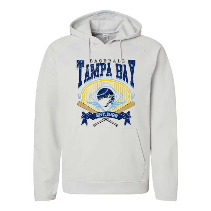 Tampa Bay Baseball Vintage Baseball Lover Performance Fleece Hoodie