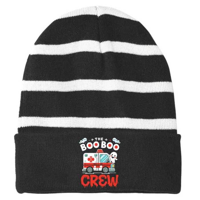 The Boo Boo Crew Ambulance Driver Paramedics Ems Halloween Striped Beanie with Solid Band