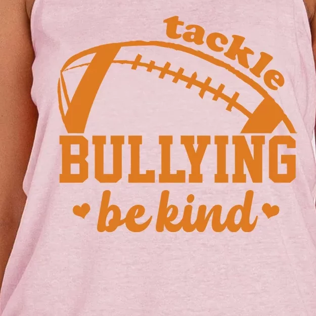 Tackle Bullying Be Kind Football Awareness Women's Knotted Racerback Tank