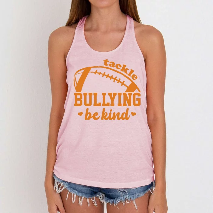 Tackle Bullying Be Kind Football Awareness Women's Knotted Racerback Tank