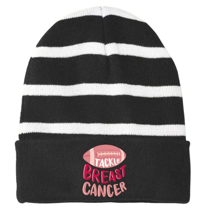 Tackle Breast Cancer Football Striped Beanie with Solid Band