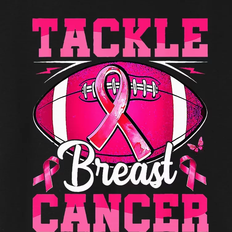 Tackle Breast Cancer Warrior Ribbon Football Women's Crop Top Tee