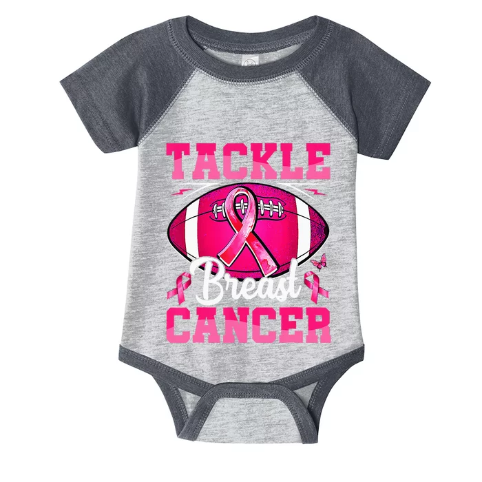 Tackle Breast Cancer Warrior Ribbon Football Infant Baby Jersey Bodysuit