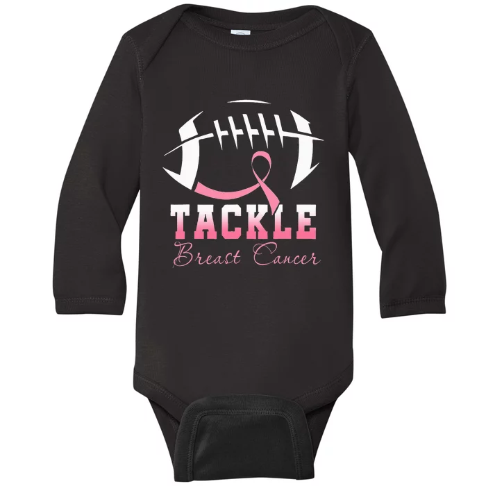 Tackle Breast Cancer Awareness Football Pink Ribbon Kids Baby Long Sleeve Bodysuit